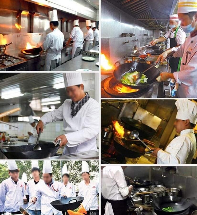 Koekenpan Koolstofstaal Ongecoate Wok Gezond Koken IJzerrijk Gietijzer 50cm Diameter Zwart