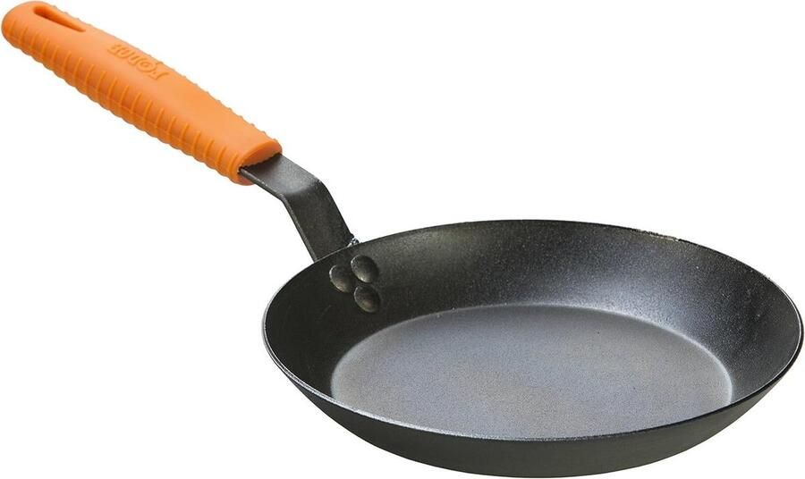 Koekenpan Koolstofstaal Steel Pan Koken en Bakken Gekruid voor natuurlijke anti-aanbak 25 cm Zwart