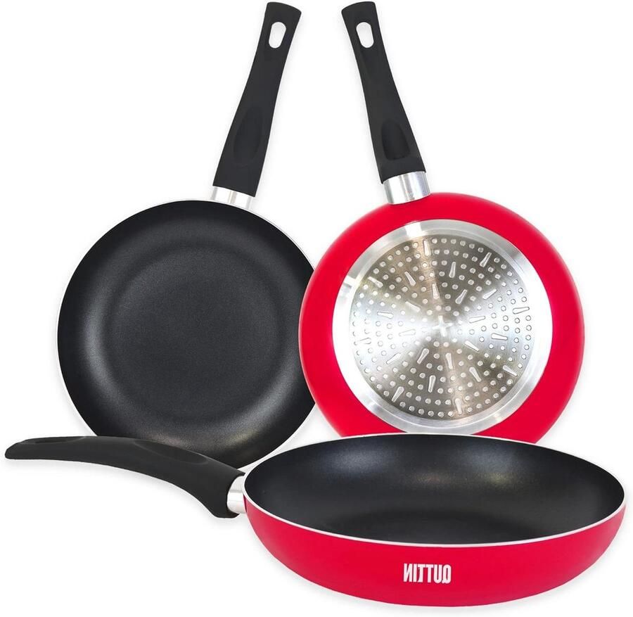 Koekenpan Koopgerei pan Koken op inductie Dubbele laag coating 22 cm Rood