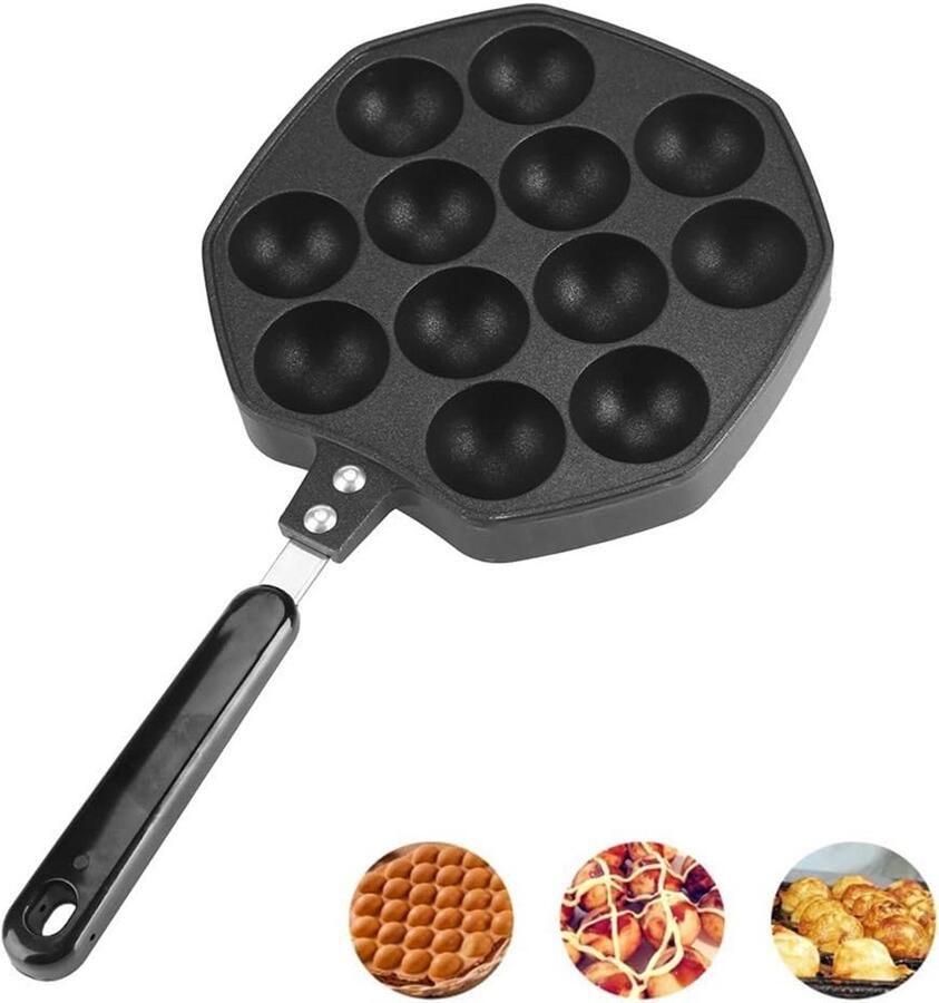 Koekenpan met gaten Poffertjespan Snacks maken Anti-aanbaklaag 12 gaten Zwart