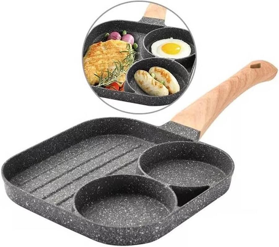 Koekenpan met 2 gaten Omelet pan Ontbijt maken Antiaanbaklaag 38 cm lengte Zwart