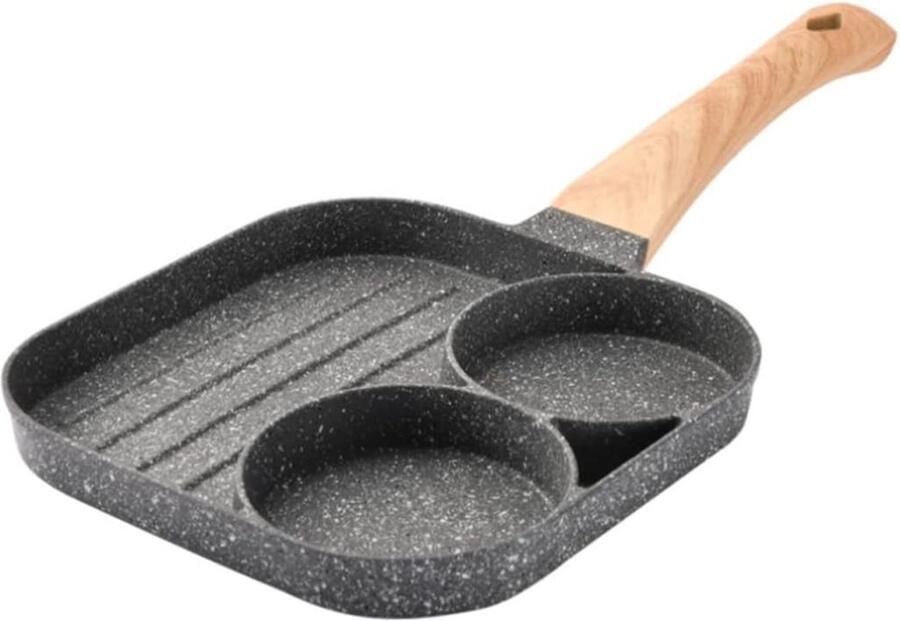 Koekenpan met 2 Gaten Omeletpan Koekenpan Ontbijt Bakken Antiaanbak Coating 35 cm Lengte Zwart