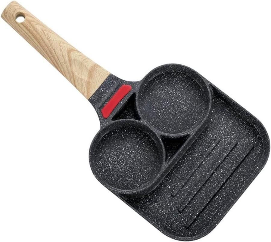 Koekenpan met 2 gaten Pannenkoekenpan Omelet Ontbijt Bereiden Antiaanbaklaag 33.8 cm Zwart