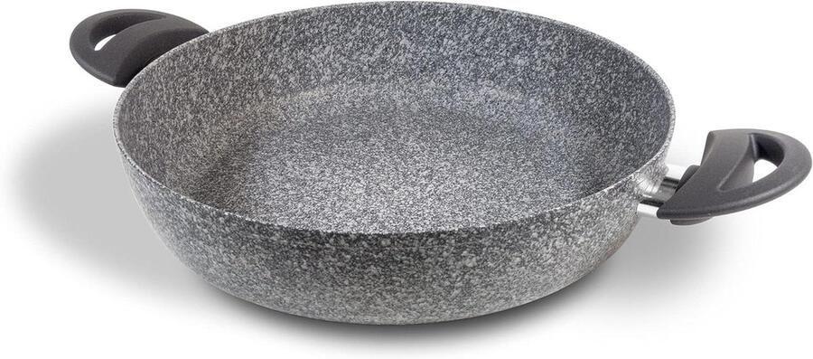 Koekenpan met 2 handgrepen Koekenpan inductie Gezond koken Versterkt met minerale deeltjes 28 cm Grijs