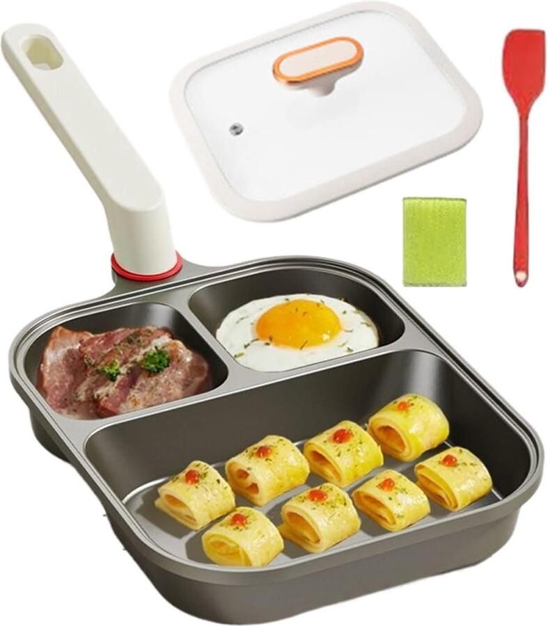 Gedeelde Koekenpan Ontbijtpan Koekenpan met vakjes Gelijk Garen Driemaal Non-stick 23.5 cm Zwart