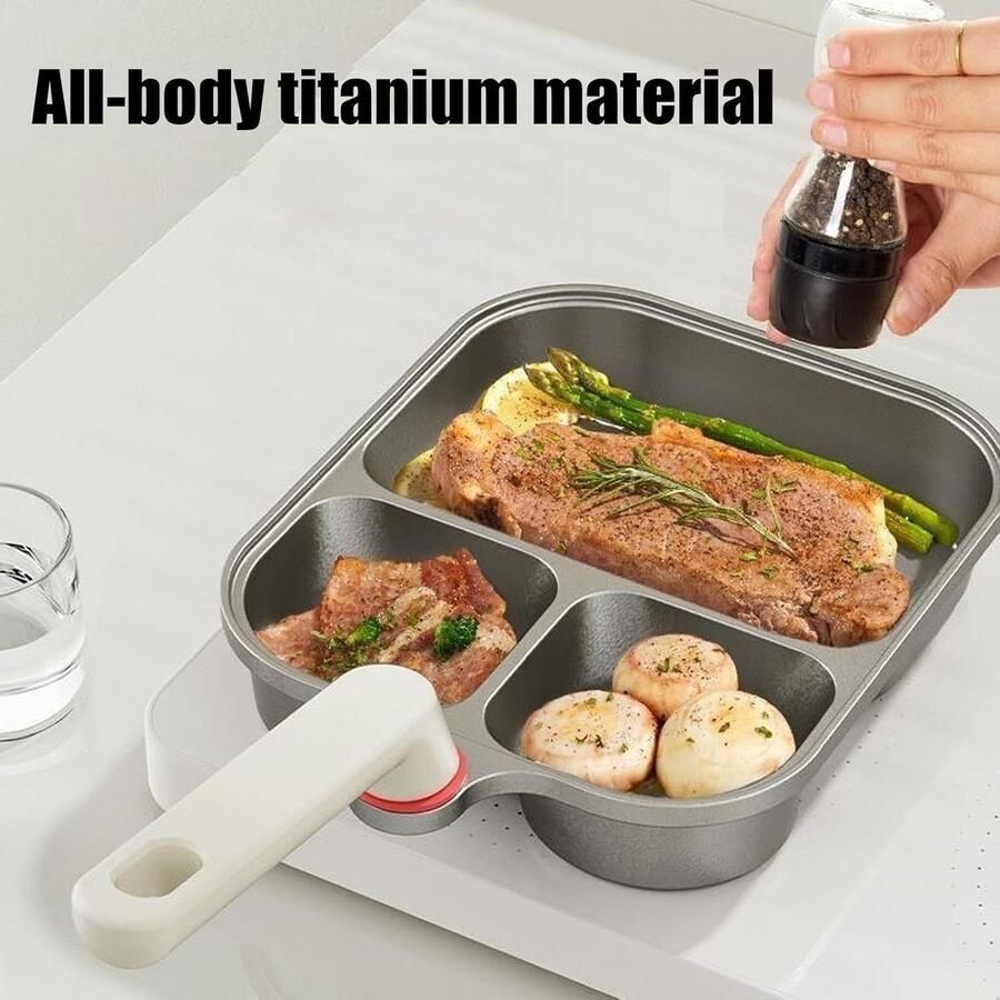 Koekenpan met 3 compartimenten Omeletpan Frituurpan Ontbijt Bereiden Antiaanbaklaag 24.5 x 20.5 cm Zwart