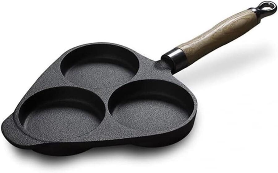 Koekenpan met 3 Gaten Omelet Pan Ontbijt Maken Anti-aanbaklaag 20 cm Zwart