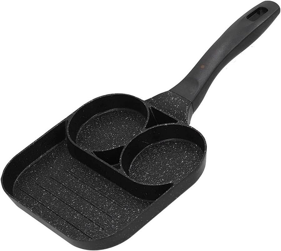 Verdeelde Koekenpan Omelet Pan Ontbijt Maken 3 Secties 37x18.7cm Zwart