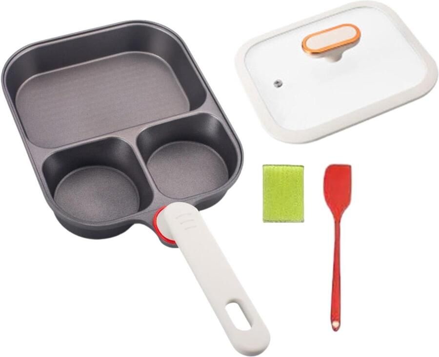 Koekenpan met 3 vakken Omeletpan Ontbijtpan Ontbijt bereiden Non-stick titanium 23.5 cm Zwart