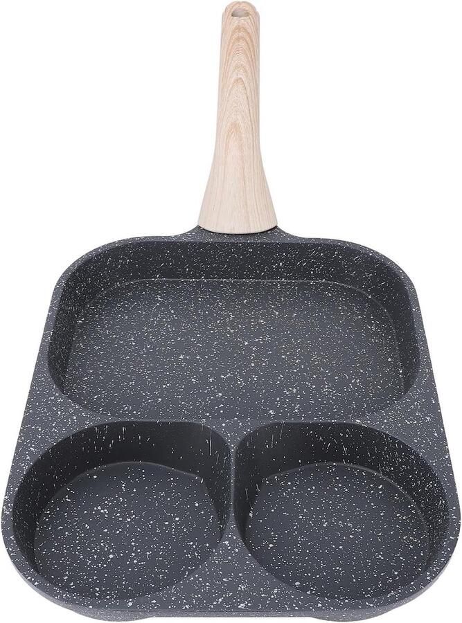 Koekenpan met 3 vakken Ontbijtpan Eierpan Ontbijt bereiden Anti-aanbaklaag 26.3 x 19.5 cm Zwart