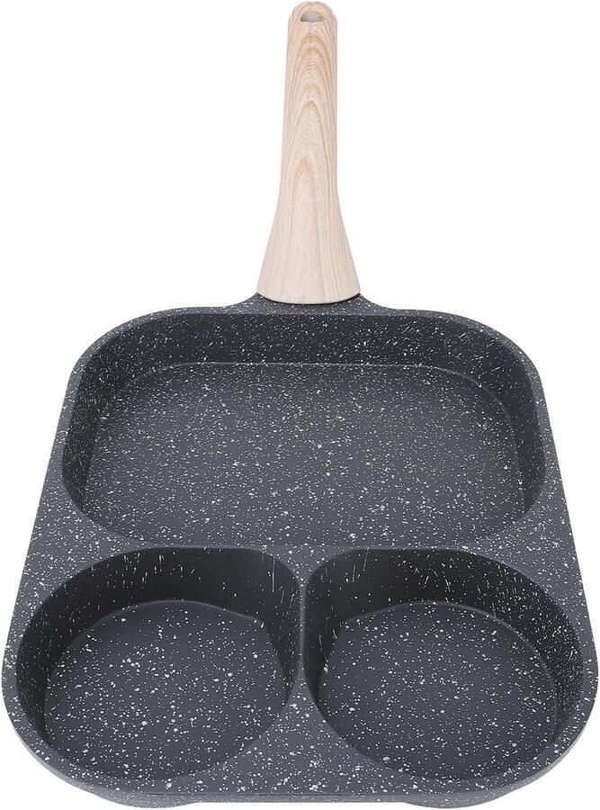 Koekenpan met 3 vakken Ontbijtpan Mini Ontbijt Bereiden Anti-aanbaklaag 26x19 cm Zwart