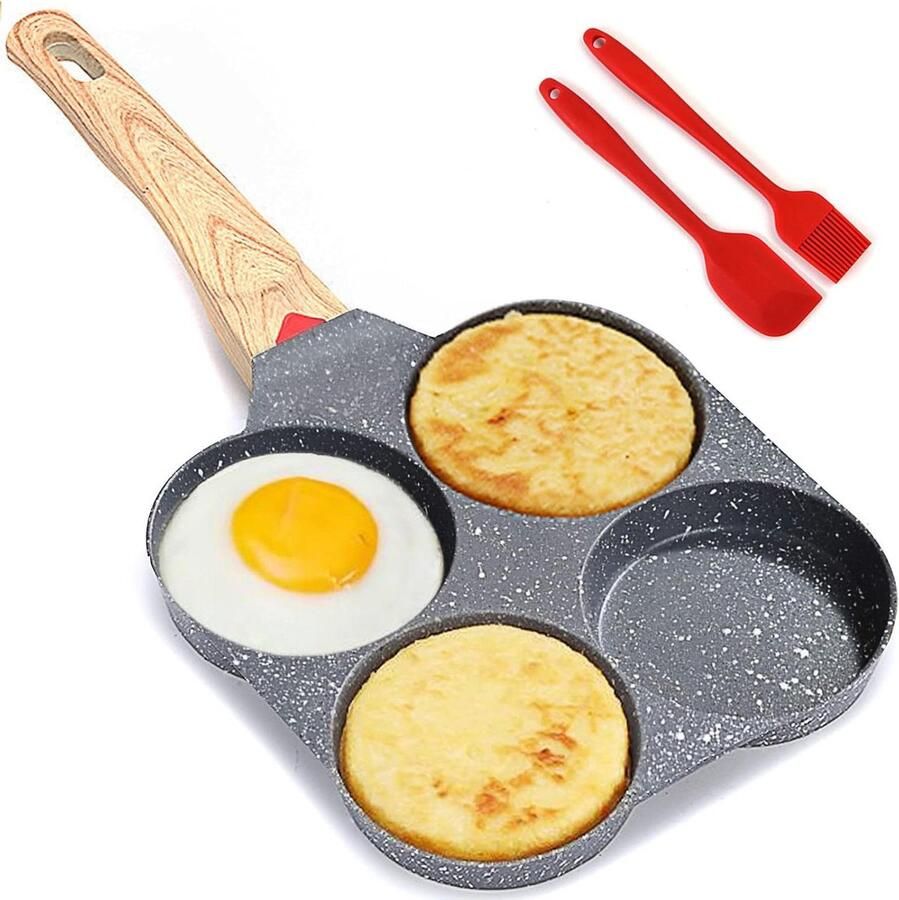 Koekenpan met 4 Compartimenten Omelet Pan Ontbijt Maken Krasbestendige Coating 20 cm Grijs