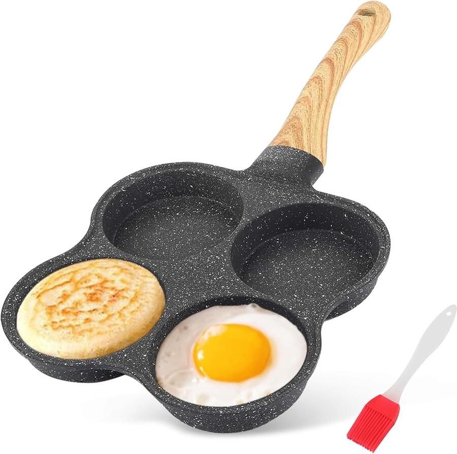 Koekenpan met 4 compartimenten Omeletpan Ontbijtpan Snel Ontbijt Maken Non-stick Coating 36.5 x 19.5 cm Grijs