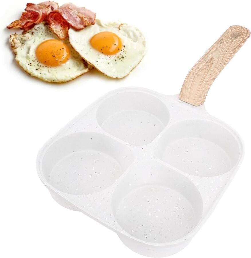 Koekenpan met 4 Cups Omelet Pan Frituurpan Ontbijt Maken Antiaanbaklaag 24 x 21 cm Zwart