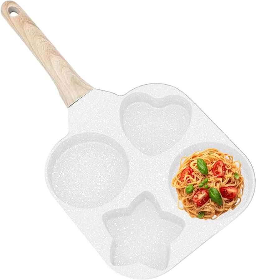 Koekenpan met 4 Eieren Eierkoker Pan Ontbijt Maken Vier Vormen Tegelijk ca. 18 cm Wit