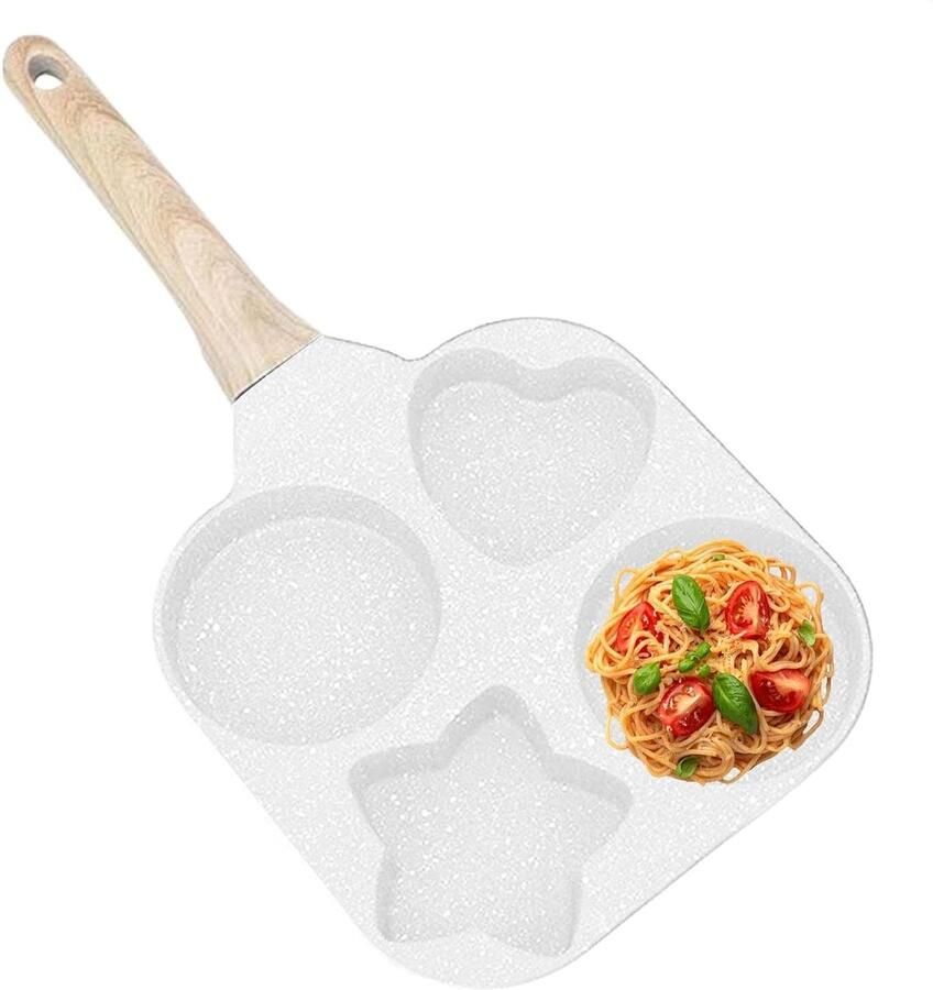 Koekenpan met 4 Eieren Omelet Pan Ontbijt Maken Vier Vormen 18 cm Wit