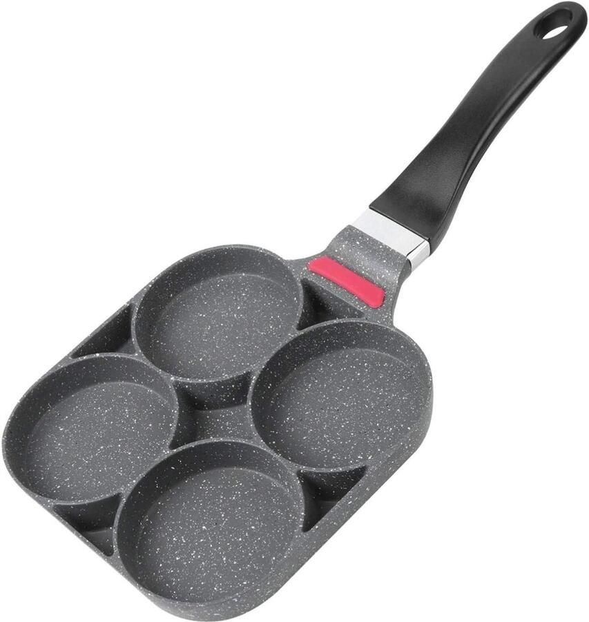 Koekenpan met 4 Eieren Ontbijtpan Gebakken Ei Snel Ontbijt Maken Antiaanbaklaag Versterkt 40 cm Lengte Zwart