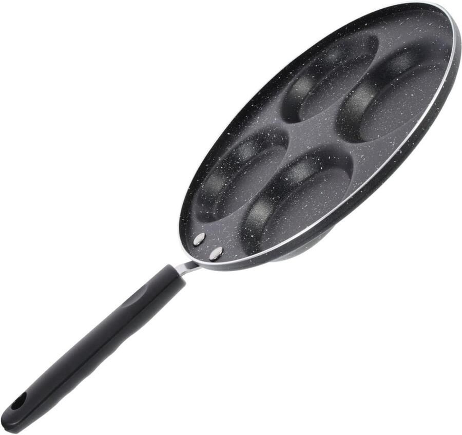 Koekenpan met 4 Gaten Eierpan Omeletpan Ontbijt Maken Non-stick Coating 42 x 24 cm Zwart