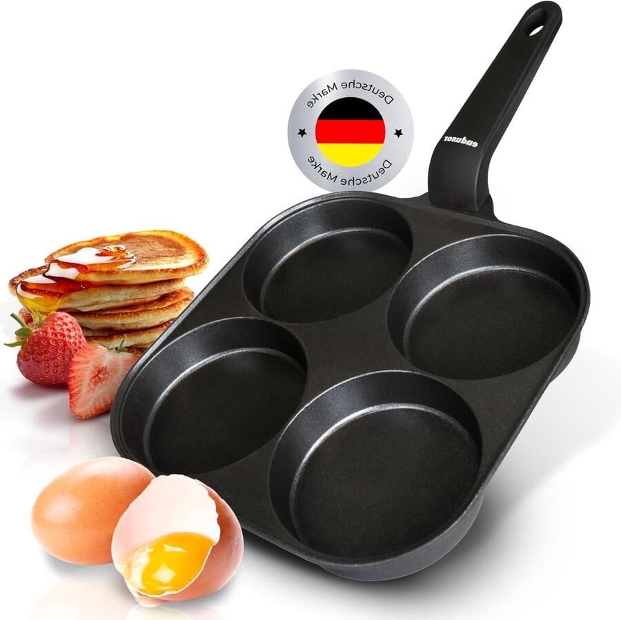 Koekenpan met 4 gaten Eierpan pannenkoekenpan Ontbijt bereiden Non-stick coating 21 cm Zwart