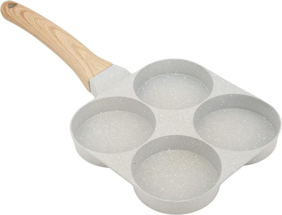 Koekenpan met 4 Gaten Omelet Pan Ei Pan Ontbijt Koken Anti-aanbak Laag 4 Cups Zwart