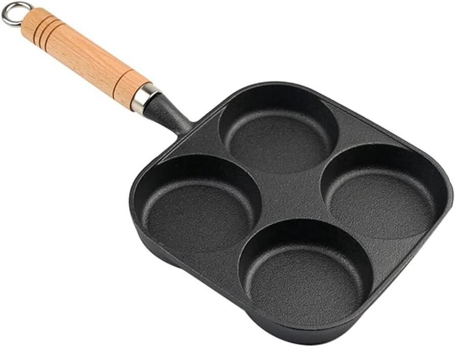 Koekenpan met 4 Gaten Omelet Pan Ontbijt Maken Gelijkmatige Warmteverdeling 38.5 cm Zwart