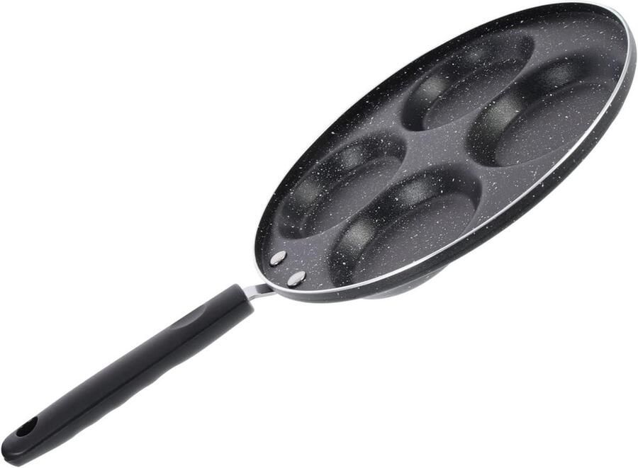 Koekenpan met 4 Gaten Omeletpan Frituurpan Ontbijt Maken Antiaanbaklaag 42 x 24 cm Zwart