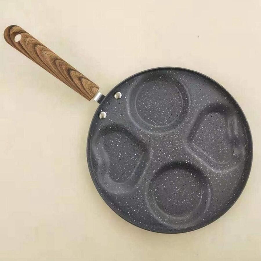 Koekenpan met 4 gaten Omeletpan Ontbijtpan Ontbijt Maken Antiaanbaklaag 4-gaats Zwart