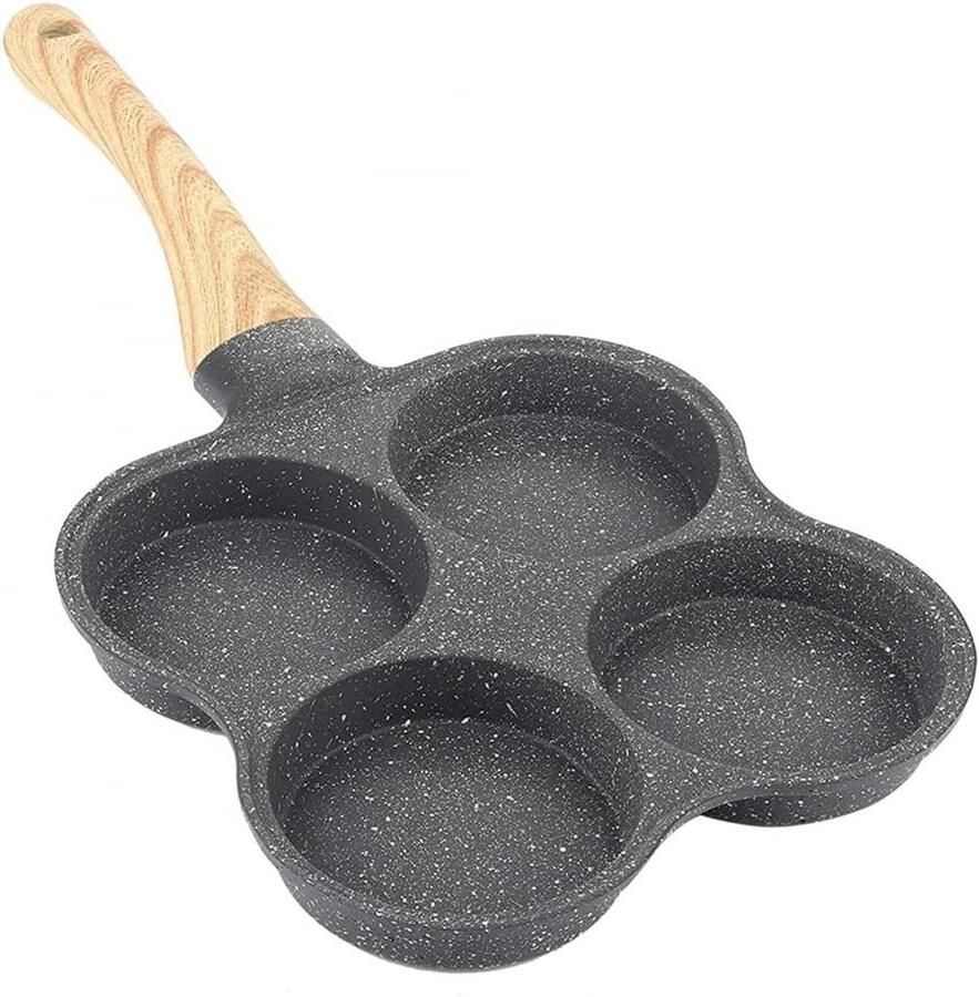 Koekenpan met 4 gaten Pannenkoekenpan Omeletpan Ontbijt Maken Antiaanbaklaag 14 inch One Color