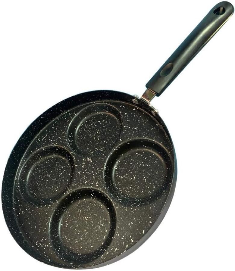Koekenpan met 4 gaten Omeletpan pannenkoekenpan Ontbijt bereiden Antiaanbaklaag 4-gaats Zwart