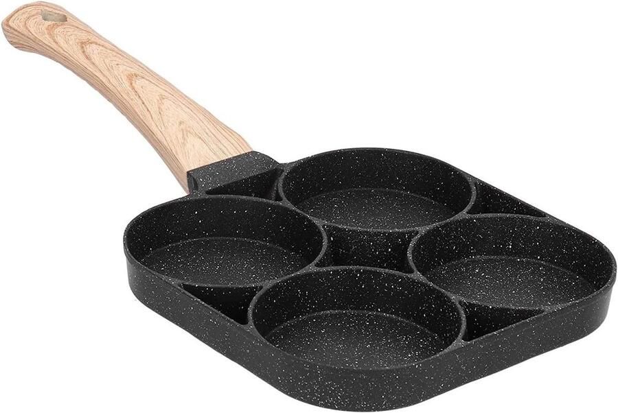 Koekenpan met 4 gaten Ontbijtpan eivormig Pannenkoeken bakken Antiaanbaklaag 9 cm per gat Zwart