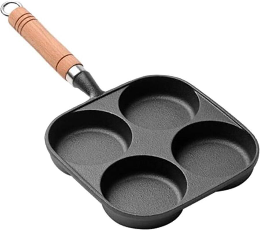 Koekenpan met 4 gaten Ontbijtpan Hamburg Ontbijt maken Antiaanbaklaag 17.2 cm Zwart