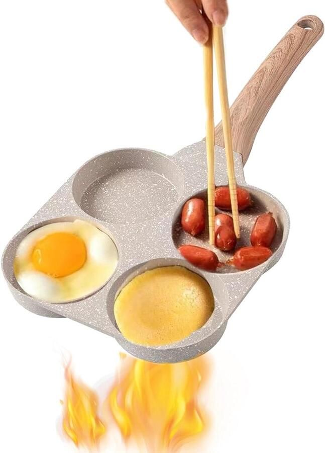 Koekenpan met 4 Gaten Ontbijtpan Lekker Koken Medische Steen Coating 18.5 cm Zwart