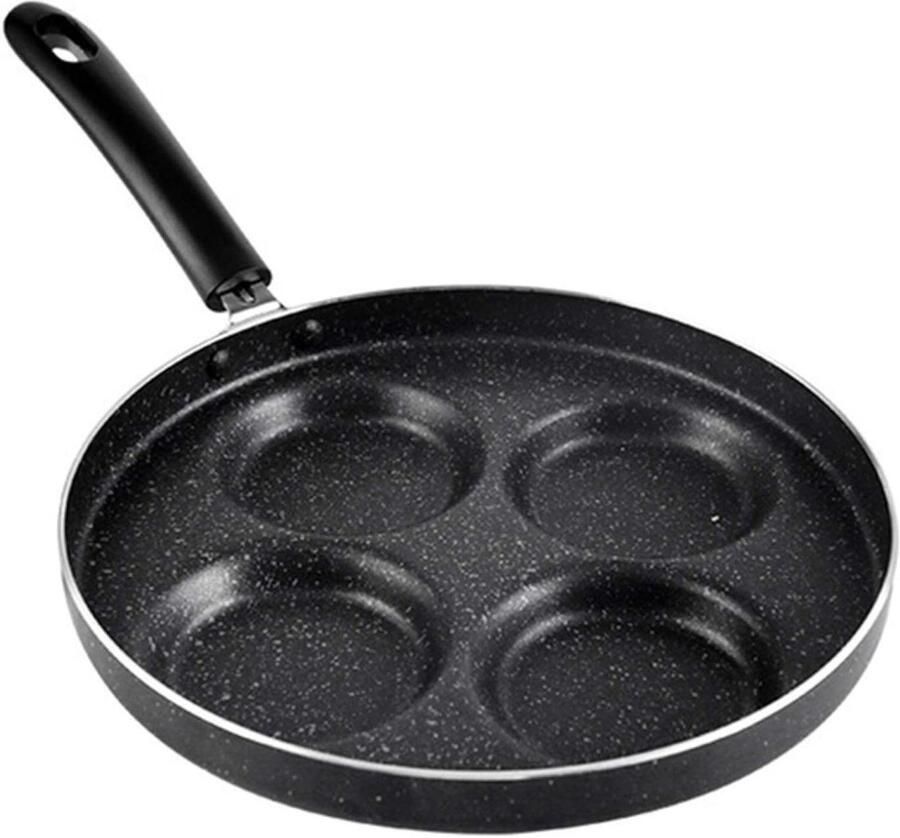Koekenpan met 4 gaten Ontbijtpan Mini-ei-koker Ontbijt Bereiden Antiaanbaklaag 4 x 8.5 cm Zwart