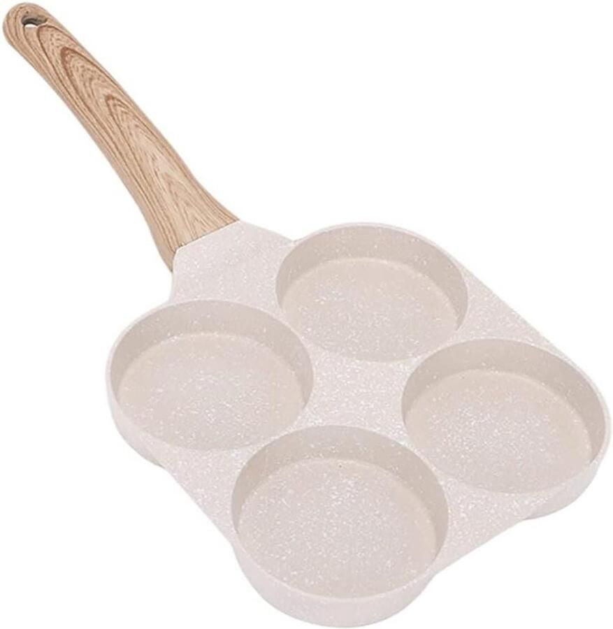 Koekenpan met 4 Gaten Ontbijtpan Ontbijt Maken Antiaanbaklaag 9 cm per gat Wit