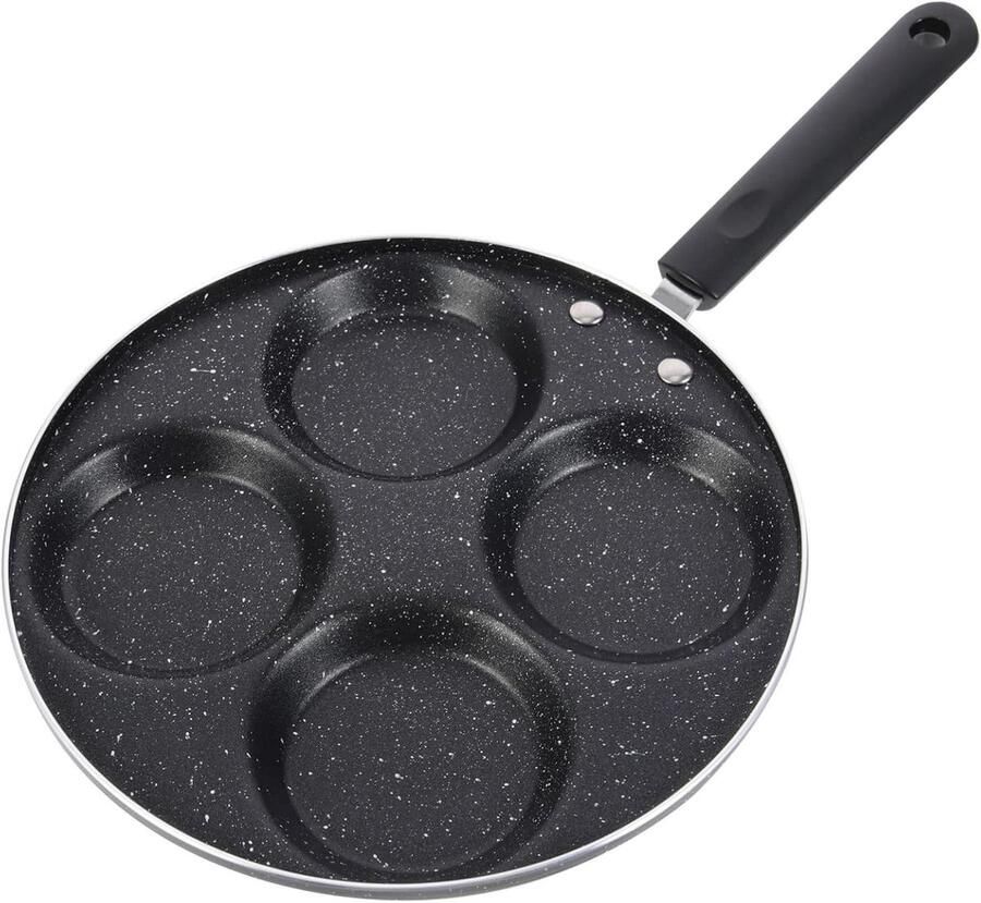 Koekenpan met 4 holtes Eierpan Pannenkoekenpan Ontbijt Bakken Anti-aanbaklaag 42x24 cm Zwart