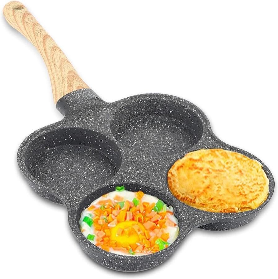 Koekenpan met 4 holtes Omelet pan Ontbijt bereiden Antiaanbaklaag 36.5 cm lengte Zwart