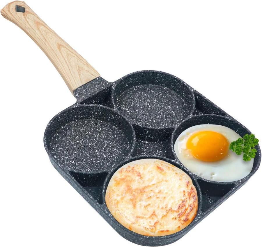 Koekenpan met 4 holtes Omeletpan Eierpan Ontbijt Bakken Antiaanbak Maifan Steen 3556 cm Zwart