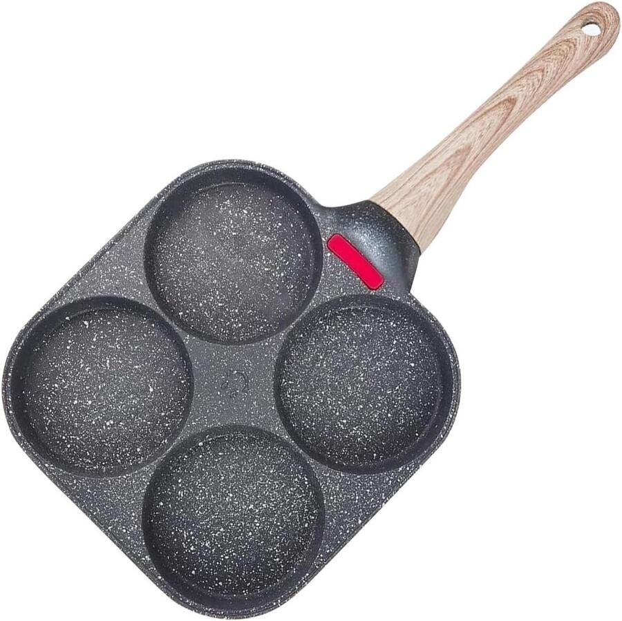Koekenpan met 4 holtes Omeletpan Ontbijt Bereiden Intelligente Temperatuur Indicator 18 x 38 cm Zwart