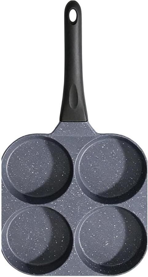 Koekenpan met 4 Holtes Ontbijtpan Snel Ontbijten Temperatuur Indicator 38cm Zwart