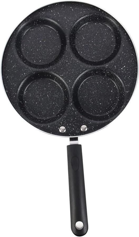Koekenpan met 4 koppen Eierpan Pannenkoekenpan Ontbijt Bakken Antiaanbaklaag 42 x 24 cm Zwart