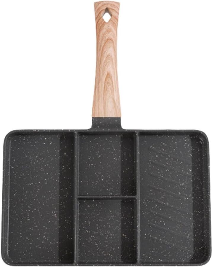 Koekenpan met 4 Vakken Ontbijtpan Grillpan Eten Bereiden Antiaanbaklaag 35 x 27 cm Zwart