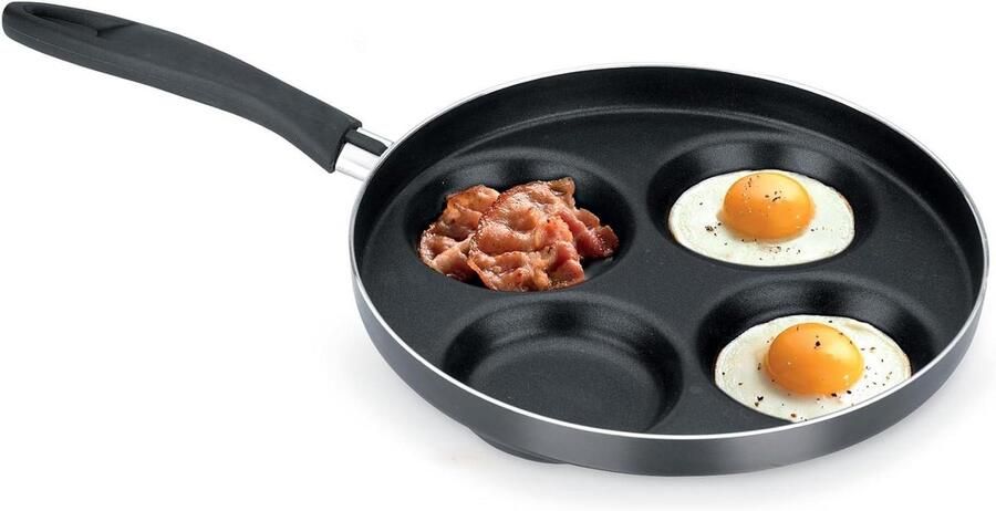 Koekenpan met 4 vakken Pannenkoekenpan Braadpan Ontbijt Bakken Antiaanbaklaag Ø 24 cm Zwart
