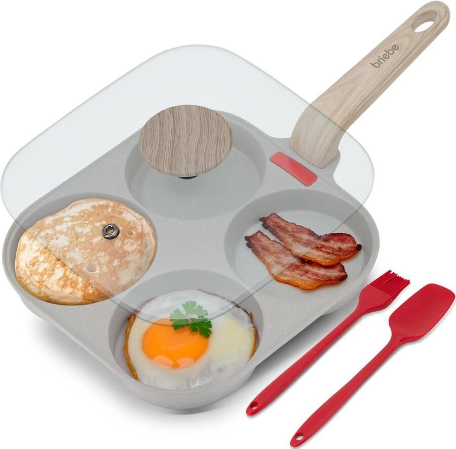 Koekenpan met 4 Vakken: Perfect voor Pannenkoeken Eieren of Hamburgers Inclusief Deksel
