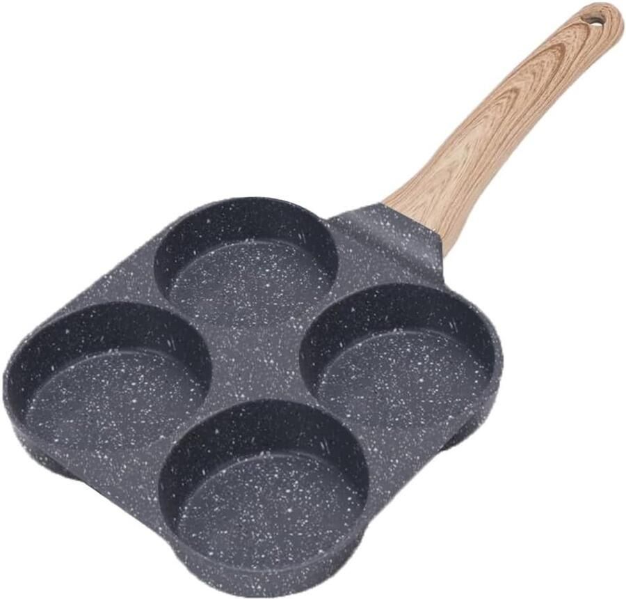 Koekenpan met 4 Vakkken Omelet Pan Ontbijt Maken Antiaanbaklaag 9 cm per vak Zwart