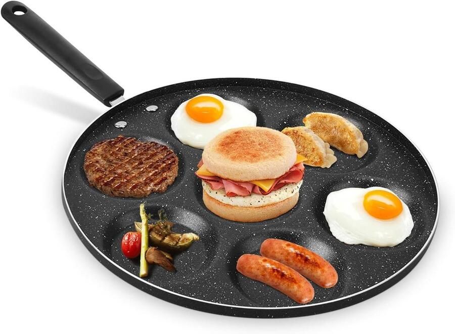 Koekenpan met 7 gaten Pannenkoekenpan Eierkoekenpan Ontbijt Bereiden Energie-efficiënt Aluminium 34 x 32 x 4 cm
