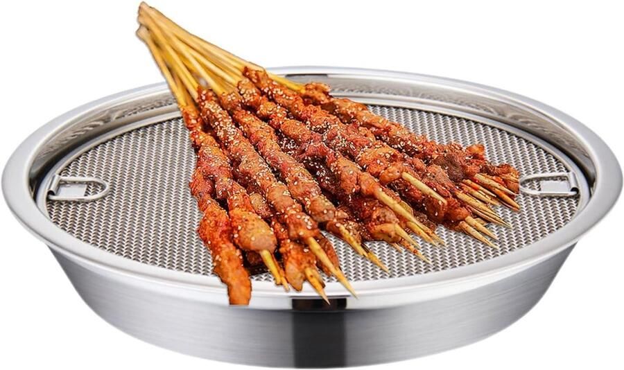 Koekenpan met Afvoer Frituurpan Grillpan Gezond Koken Vetreducerend Ontwerp 27.9 x 27.7 cm Zilverkleurig