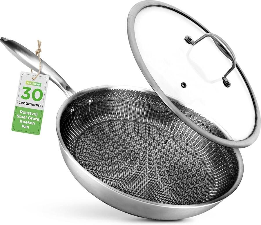 Koekenpan met anti-aanbaklaag Gezond Koken Honingraatvuurpatroon 30 cm Grijs