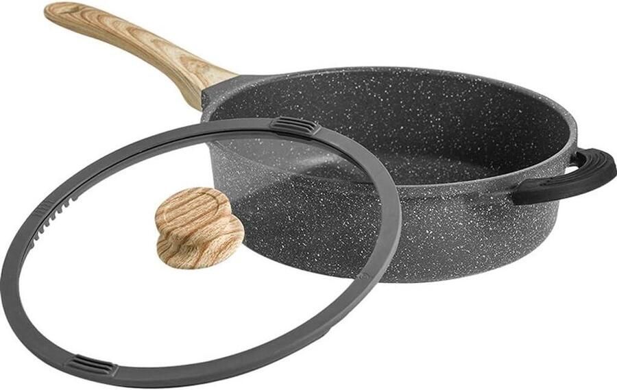 Koekenpan met Anti-aanbaklaag Koken en Bakken Uit één stuk gegoten 24CM Zwart