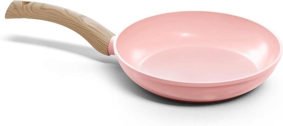 Koekenpan met anti-aanbaklaag Vetarm bakken PFAS-vrij keramische coating 24 cm Roze