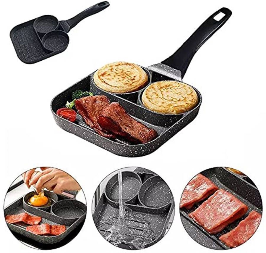 Koekenpan met Antiaanbaklaag en 2 Gaten voor Eieren en Vlees